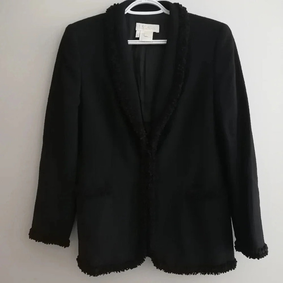 Vintage 80s Escada Black New Wool Longline Button Blazer w Fuzzy Trim GE 38 S/M - Picture 3 of 17